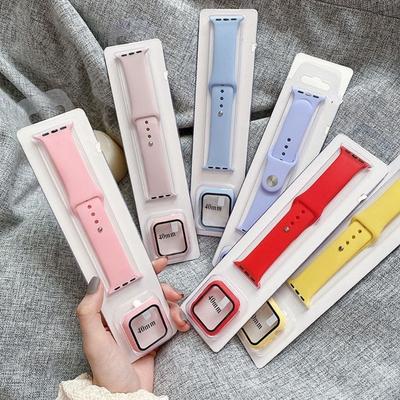 Glass+Case+Strap 3 in1 Apple Watch Band Protective Shell Protection Silicone iWath Band Case 2 in 1 For iWatch 2 3 4 5 6