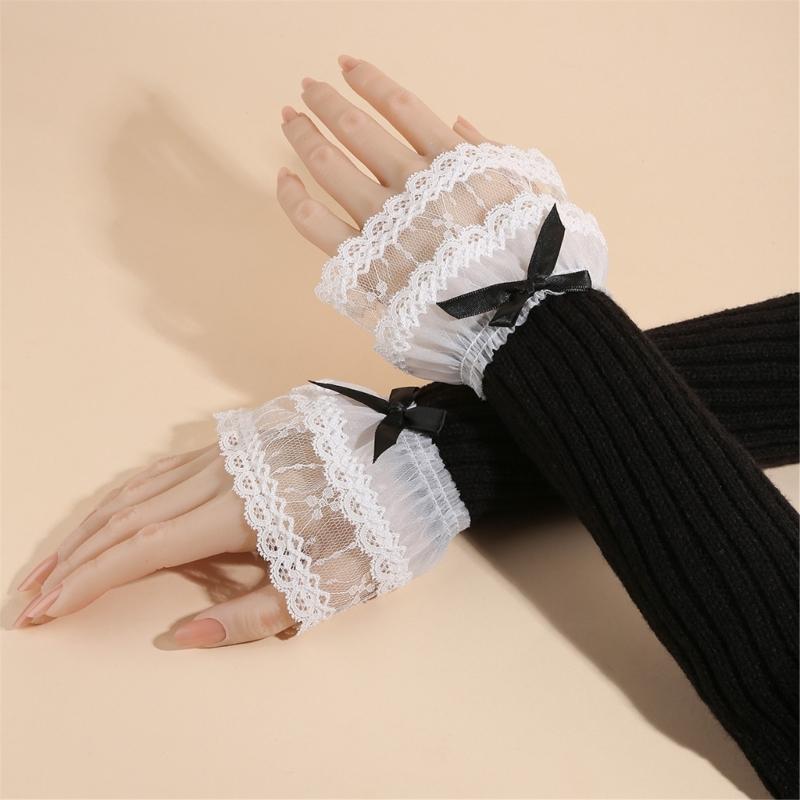 2 Pairs Quick Wear Detachable Lace Hand Sleeves for JK Uniform and Daily Use Comfortable Ruffled Floral Lace Wrist Cuffs