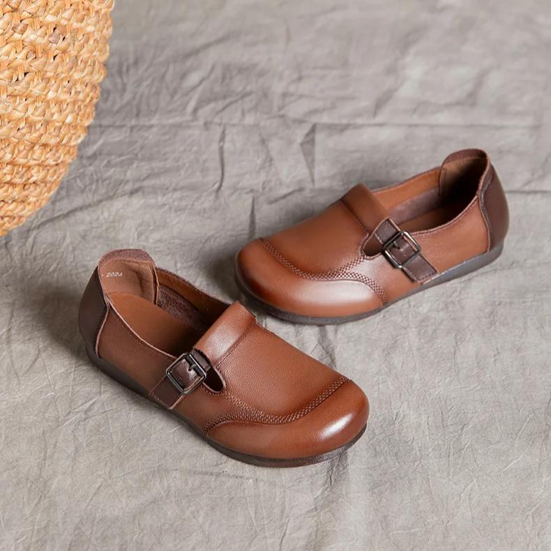 Johnature Round Toe Soft Soled Flat Shoes Casual Genuine Leather Loafers Versatile Women's Slip-on Shoes