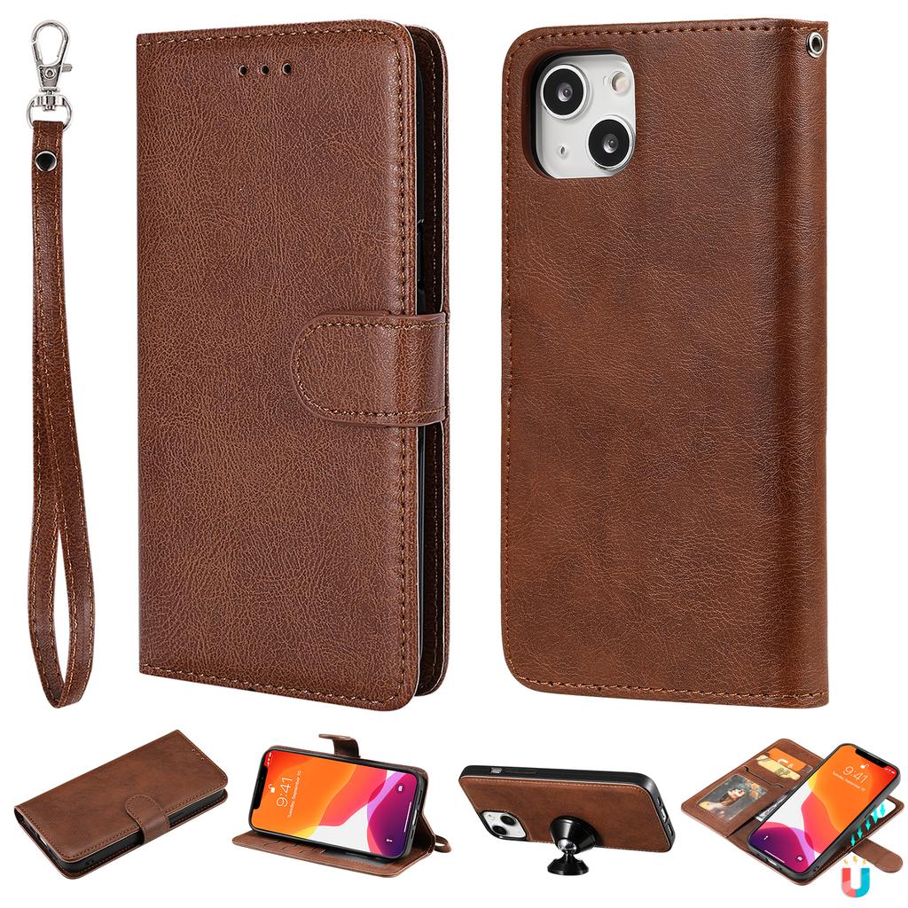 For iPhone 15 Case 2 in 1 Detachable Magnetic Leather Wallet Mobile Cover with Strap