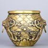 Brass Forbidden City Cylinder Large and Small Sizes Brass Ornament Coiled Dragon Treasure Basin Double Dragon Playing with Pearl
