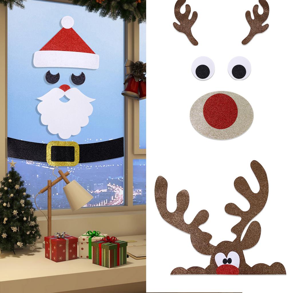 1 Set Festive Christmas Window Stickers Large Holiday Felt Cloth Clings Decor Eye Catching Window Wall Decorations