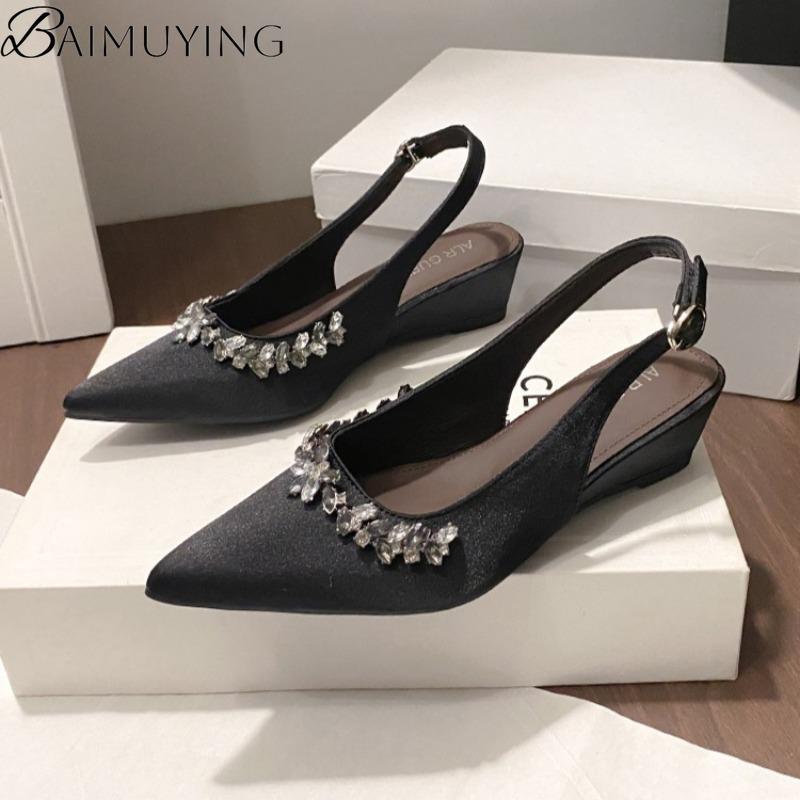 Fashion Crystal Women Heeled Sandals Pointed Toe High Heels Shoes Woman Wedges Slippers 2025 Fashion Slingback Sexy Dress Summer Pumps