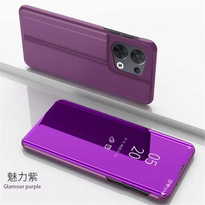 Pro OPPO Reno 8 Pro 5G Case Luxury Mirror View Flip Smart Leather Phone Case Pro OPPO Reno8 Reno 8 Pro + Plus Protect Back Cover