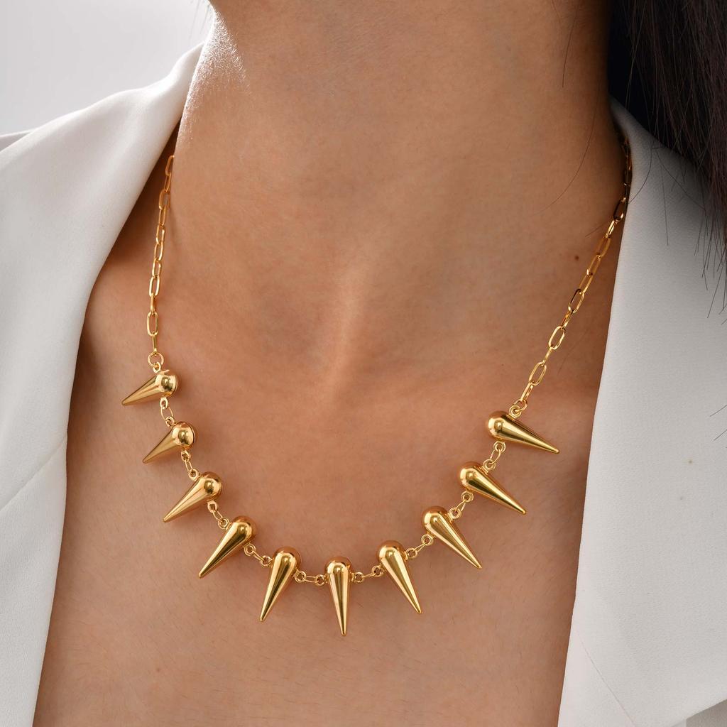 Punk Rivet Chain Necklace for Women,Hollow Water Drop Small Square Chain Choker Necklaces,Gold Plated Waterproof Jewelry Gift