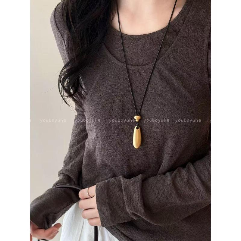 Minimalist Waterdrop Pendant Necklace for Women, Elegant Collar Accessory, Long Sweater Chain