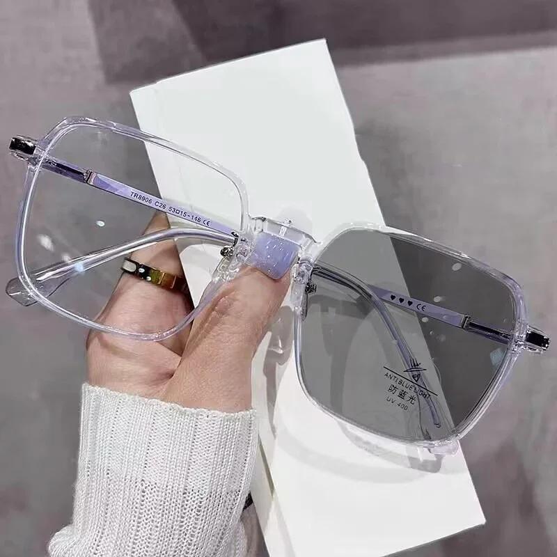 Square Photochromic Myopia Glasses Women Fashion Oversized Nearsighted Eyeglasses Finished Optical Short Sight Eyewear Diopter Quality