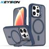 KEYSION Lens Stand Magnetic Phone Case for MagSafe for iPhone 13 14 15 Pro Max 15 Plus Matte Translucent Shockproof Back Cover