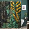 Creative Abstract Geometric Green Theme Figure Bohemian Vintage Gold Green Plants Pattern Shower Curtain With Hooks