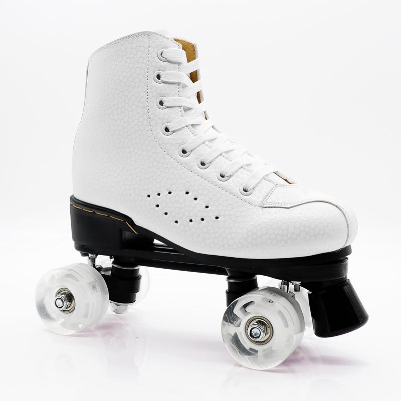 Rose Red Double Row Adult Roller Skates with Flashing Wheels - Leather Style