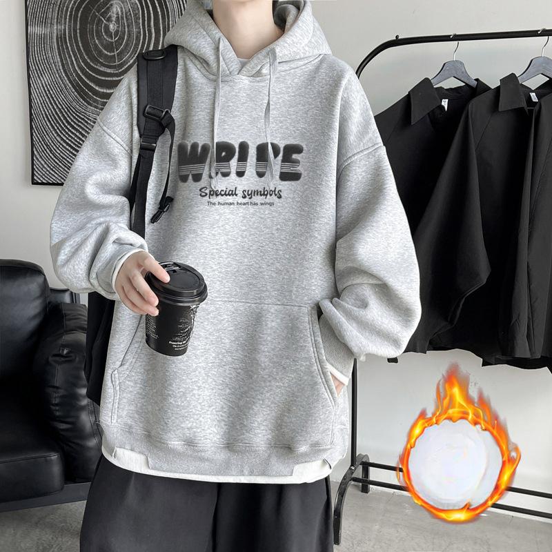 Sweater Men's Hoodie Autumn and Winter Loose Plus Velvet Jacket Hong Kong Style Fashion Pullover Casual Sweater