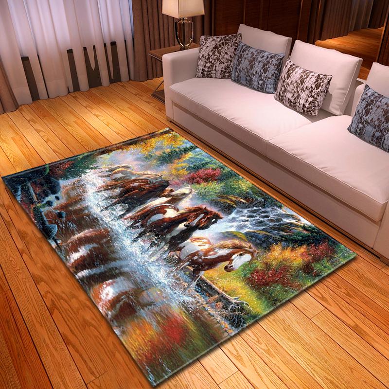 Modern Decor 3D Horses Pattern Carpet Sofa Area Rug Anti-slip Mats Bedside Kitchen Rugs Children Play Carpets for Living Room