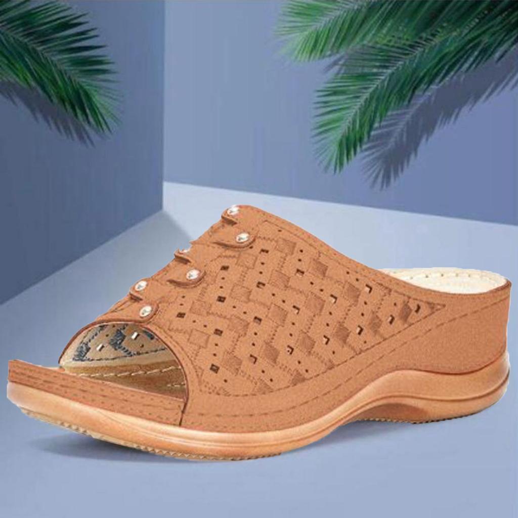 Womens Shoes Wedges Sandalias Hollow Out Solid Peep-toe Slippers