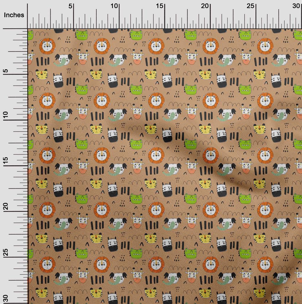 oneOone Cotton Flex Brown Fabric Kids Animal Quilting Supplies Print Sewing Fabric by The Yard 40 Inch