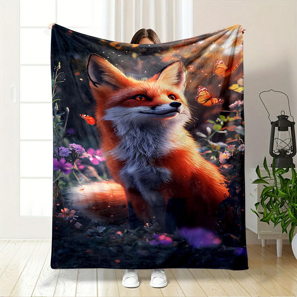 Fox and Butterflies in Forest for all seasons blanket lunch break throw gift