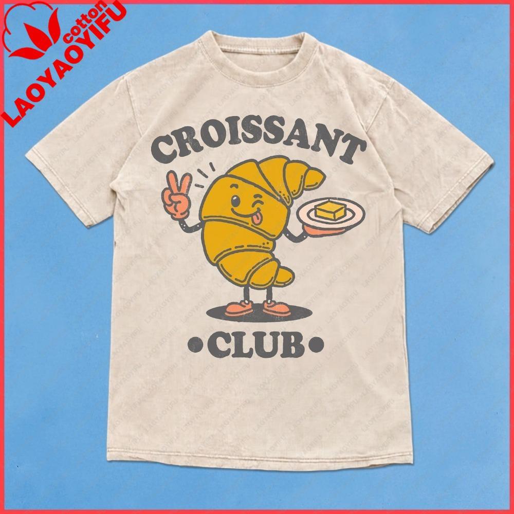 Croissant Club Shirt Funny Bakery Graphic Tee Cute Pastry Lover Shirt Retro Food Unisex Gift