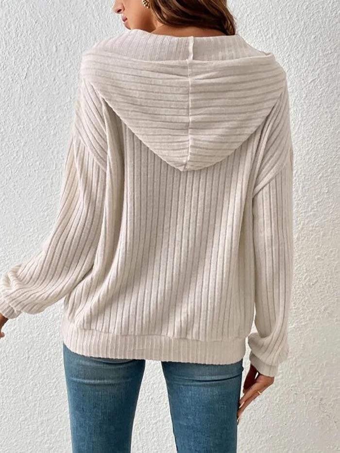 2023 Autumn/Winter European & American Knit Hooded Ribbed Kangaroo Pocket Long Sleeve Sweatshirt