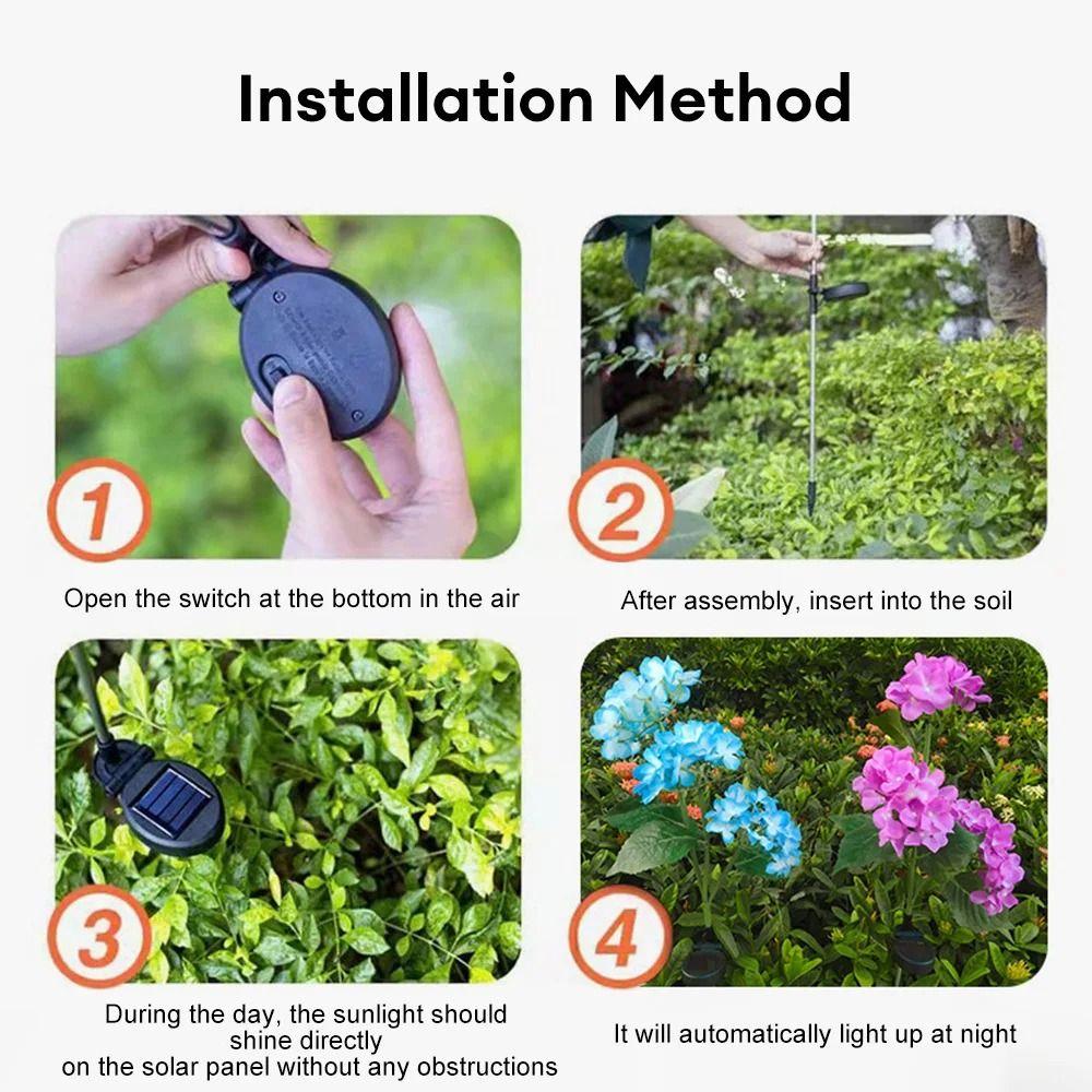 3 Head Simulated Hydrangea Flower Solar Led Light Waterproof Outdoors Lawn Mounted Lights Realistic Flower Light