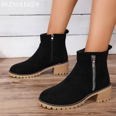 Women Suede Ankle Boots Mid Heele Designer Shoes Chunky Woman 2024 Trend Fad Chelsea Short Boots Winter Pumps New Mujer Botas