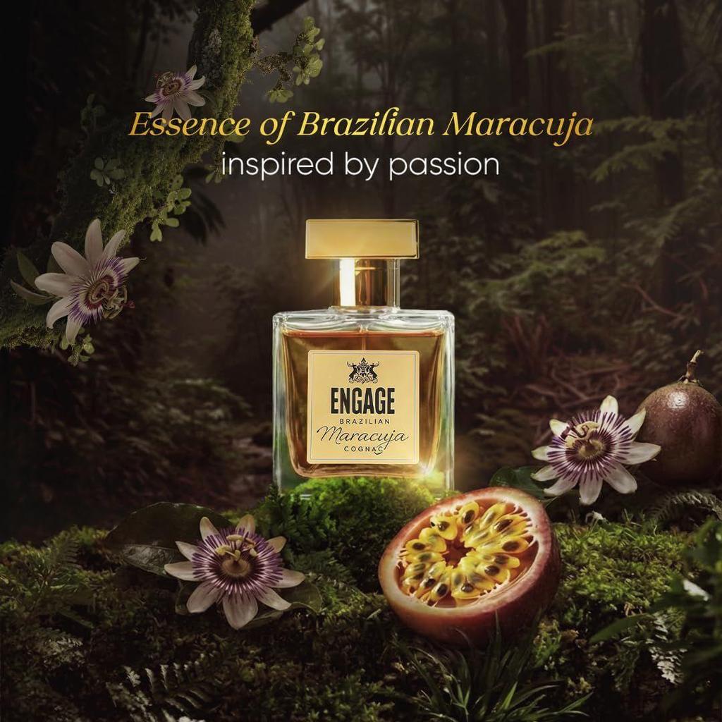Engage Brazilian Maracuja Cognac Eau De Parfum for Men , Long Lasting Perfume for Man, Amber, Leather & Oud Fragrance Scents, Luxury Perfume for Man
