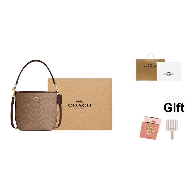 Coach City Bucket 17 Monogram Metal Logo Signature Coated Canvas Tote Shoulder Bag Small Women bags Brown CT800-IMXHE