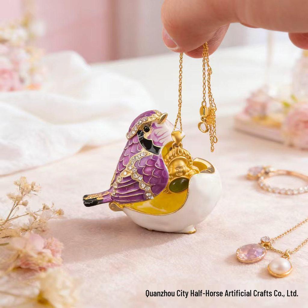 Creative Animal Ornament Jewelry Box with Enamel and Diamond Inlay