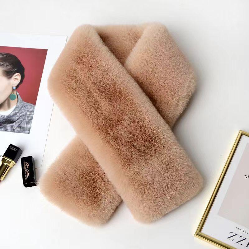 

Женский зимний меховой шарф, однотонный, с крестиком, корейская версия, утолщенный, мягкий, плюшевый, воротник, рождественский шарф One Size легкие хаки