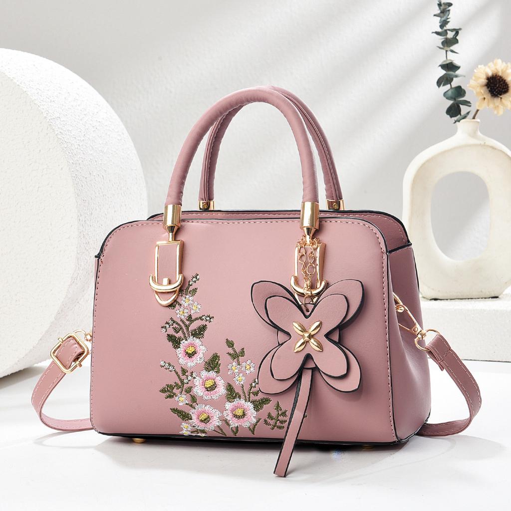 Chic Korean Floral Embroidery Handbag For Ladies, Graceful Multi-purpose Top Handle Shoulder Crossbody Bag For Daily Matching Outfits