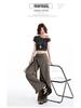 Women's Brown-Gray Wide-Leg Pants with Flowing Ribbons, 2026 New Style, Slimming, Good Drape, Casual Straight-Leg Suit Pants.
