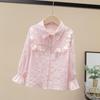 Spring 2024 Girls' White Long Sleeve Shirt with French Lace Collar