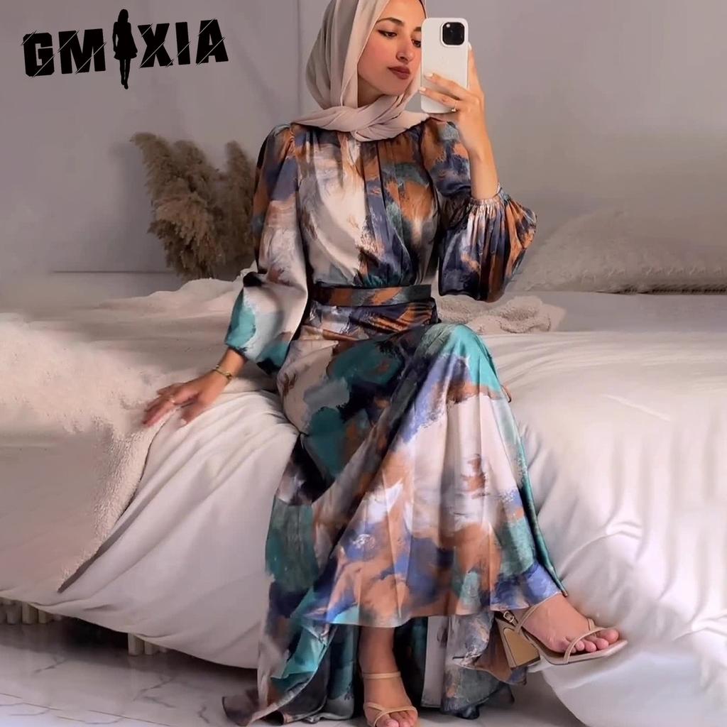 GMXIA Autumn Fold Waist Slimming Exotic Long-sleeved Mid-length Dress Women