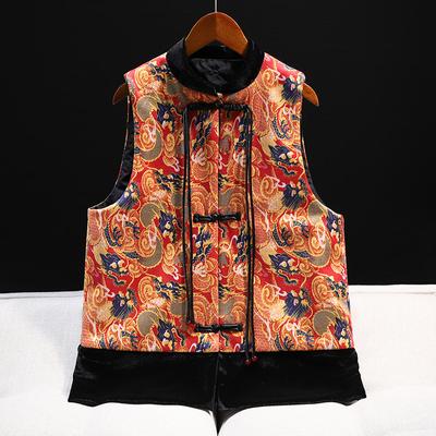 Autumn and Winter Chinese Style Festive Stand-up Collar Vest with Cotton Thickened Half-sleeved Jacket
