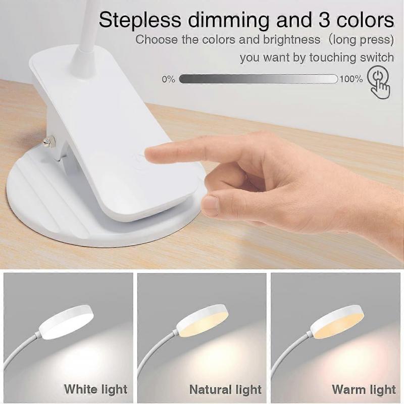 Clip-on Reading Lamp,  Eye Protection USB Rechargeable Clip-on Table Lamp Touch Control Bedside Lamp with Flexible Gooseneck