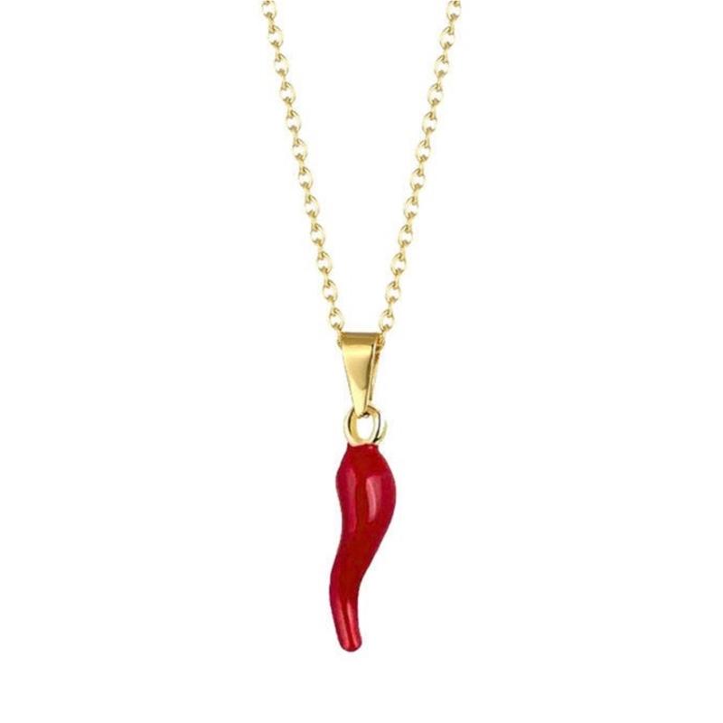Creative Enamel Red Chilis Pendant Necklace With Matching Earrings Gold Plated Stainless Steel Jewelry Set For Women