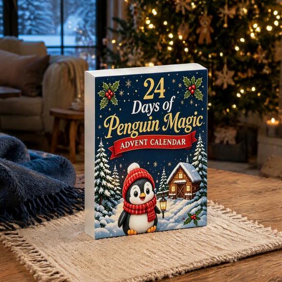 24 Days Countdown Calendar Guinea Pig Advent Calendar, 24Pcs Acrylic 2D Ornament Set with Penguin Shaped Christmas Decorations Outfits, Tree