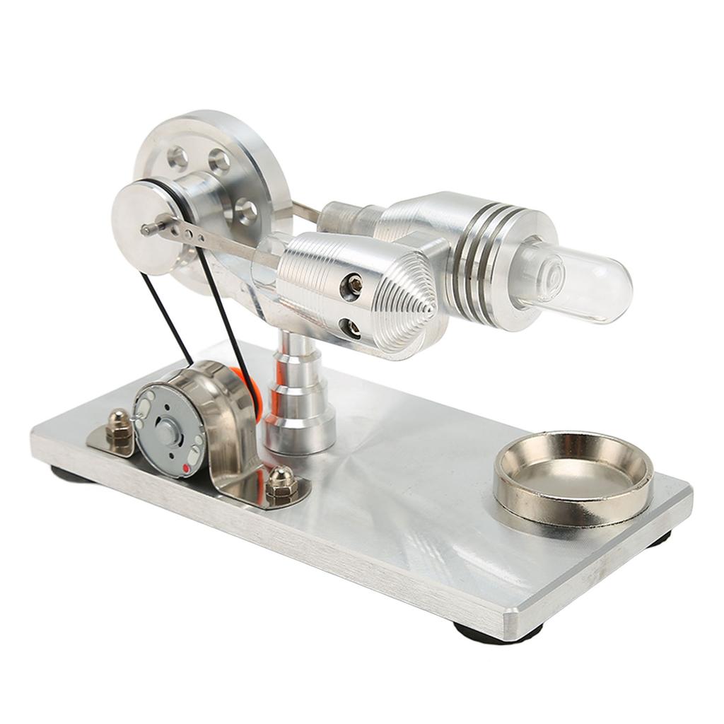 Stirling Engine Motor Model Low Temperature Stainless Steel Base Plate Zinc Alloy Glass Educational
