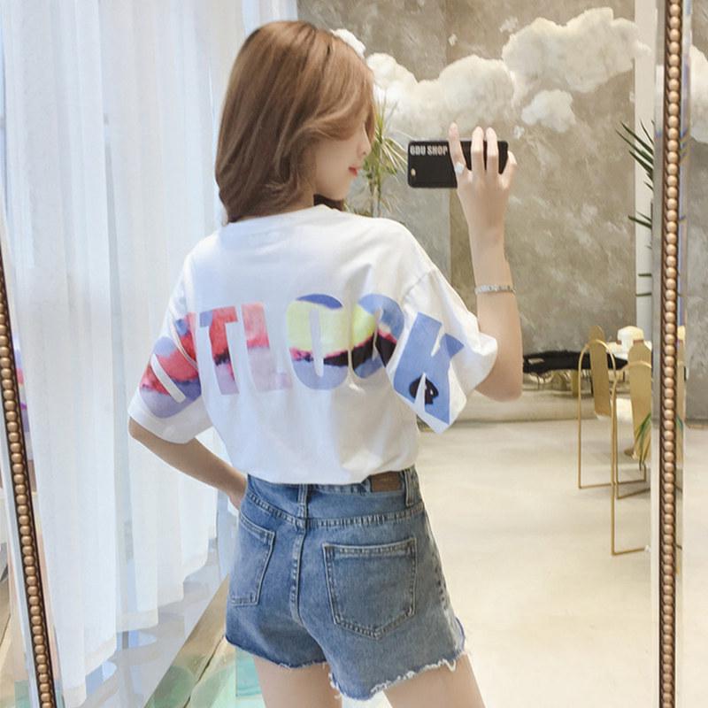 Women's Colorful Letter Short-Sleeve T-Shirt - 2024 Korean Summer Style, Loose Plus Size Student Top