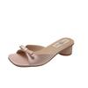 Slippers women's summer new pink thick heel square head sandals bow toe wear high heels