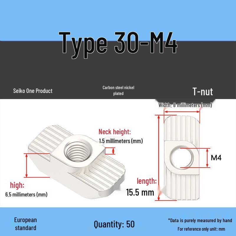 Dadi per Profilati di Alluminio a T-Slot Standard Europeo: Dadi ad alette M3-M8, Tipi 20/30/40/45.
