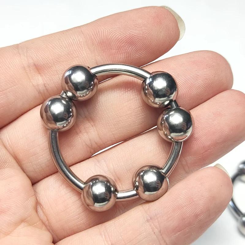 Men's Six Beads Lock Precision Sleeve Ring Stainless Steel Metal Penis Ring Sex Toys for Men Male Delay Ejaculation Cock Ring Glans Stimulator