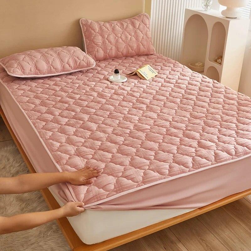 Tejido de Hilo de Burbujas Fresco Pequeño,Algodón Laminado,Sábana Bajera Ajustable 160x200,Funda Protectora de Colchón,Transpirable