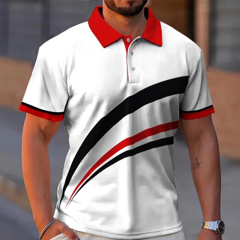 Trendy geometric pattern short-sleeve polo shirt, perfect for casual daily wear.