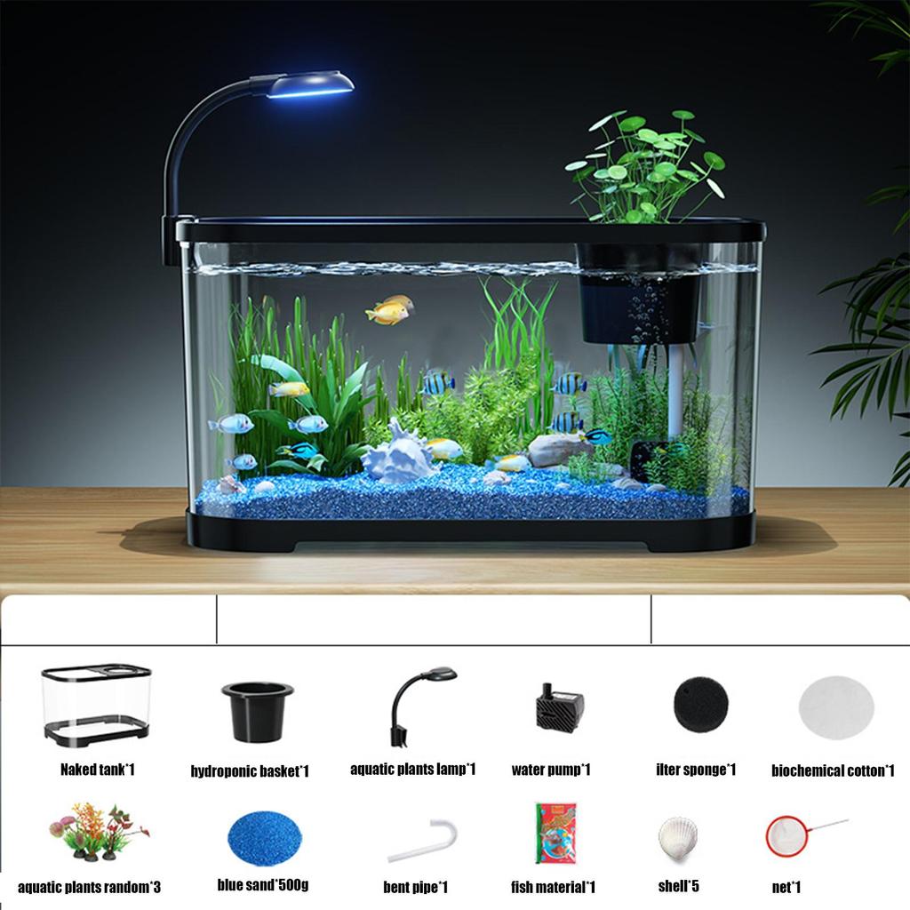 Aquarium Kit Starter Betta Fish Tank for Beginners Silent Decorative Fish Bowl for Turtle Aquatic Animals Clear Desktop Aquarium