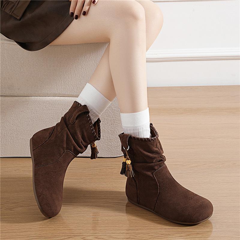 

Inside the heightened retro boots women s fall and winter new western Martin boots round toe short Birkenstock stack boots 35