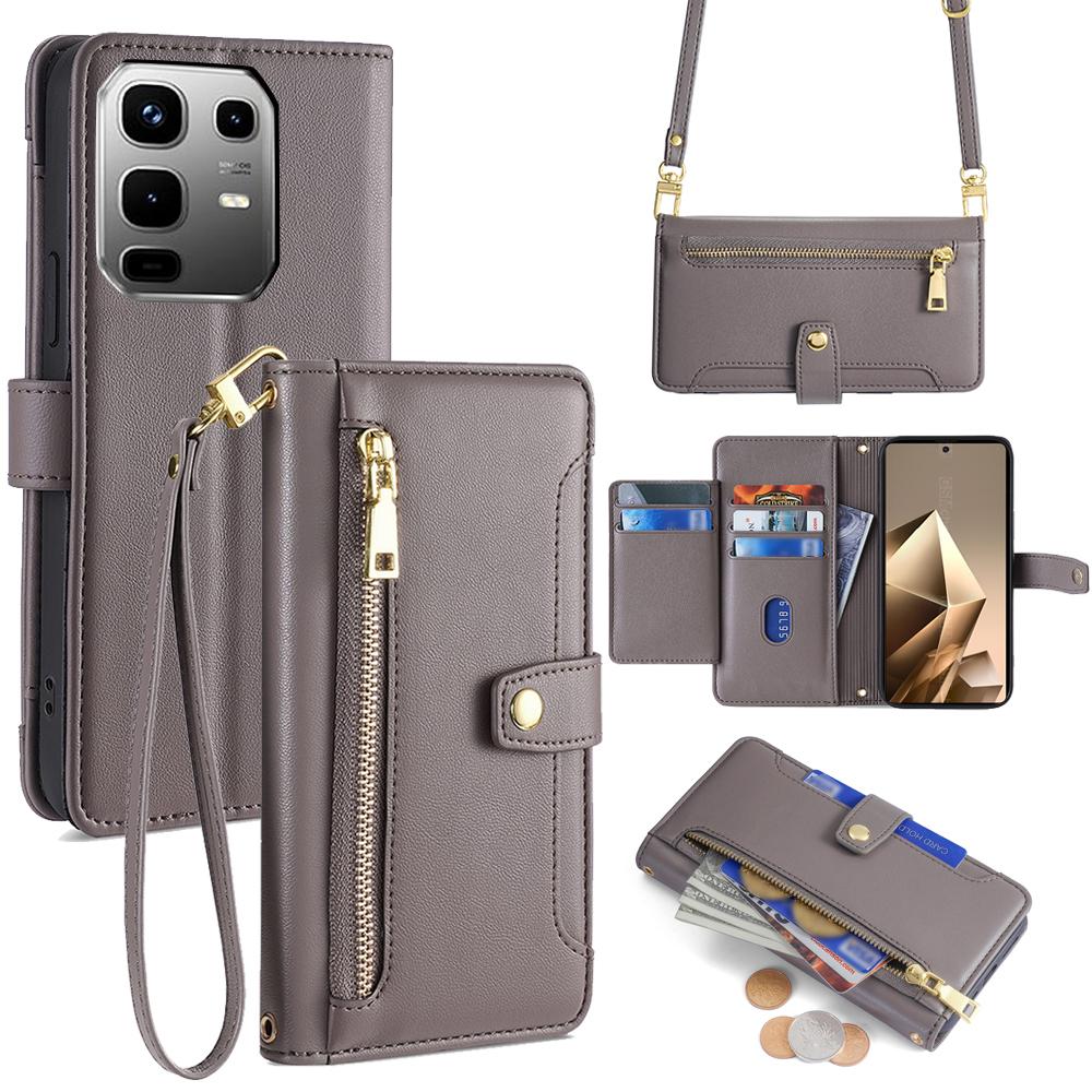 For Infinix Note 50 4G Leather Case Zipper Pocket Wallet Phone Cover with 2 Straps