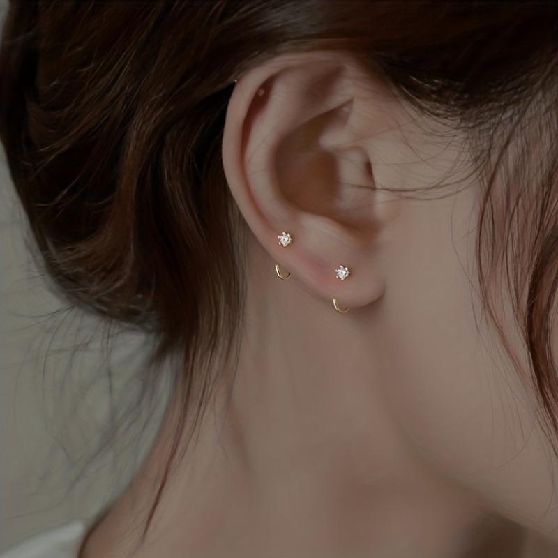 1Pair Exquisite Small Simple Diamond Stud Earrings Female Niche Daily Versatile Commuter Earrings Earbone Studs