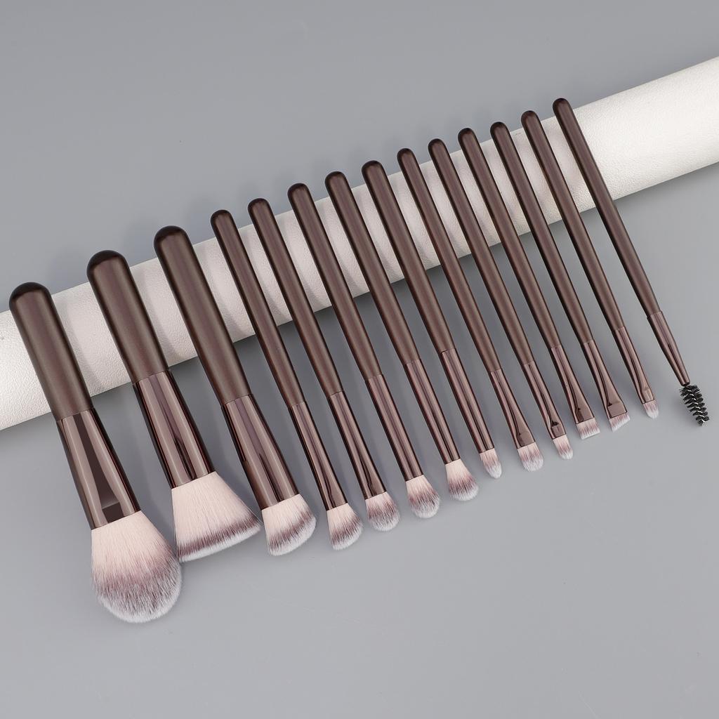 New 14 coffee short handle travel makeup brush set, convenient soft multi-functional beauty tool now