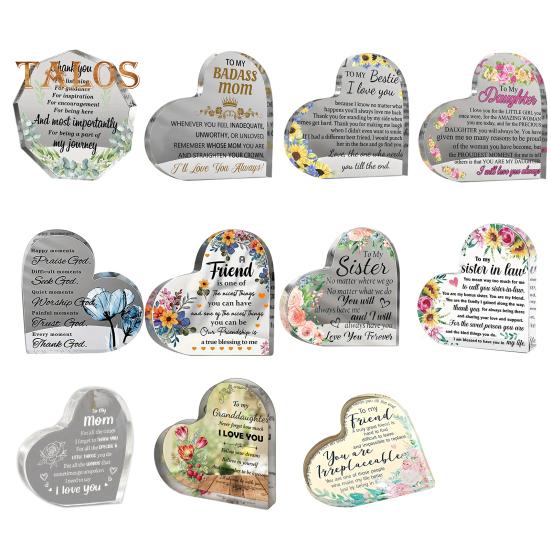 Transparentes Acryl-Herz-Ornament, herzförmiger Acrylblock, freistehend, transparente Schreibtisch-Herz-Dekoration, Andenkengeschenk für Mama, Schwestern, Liebste