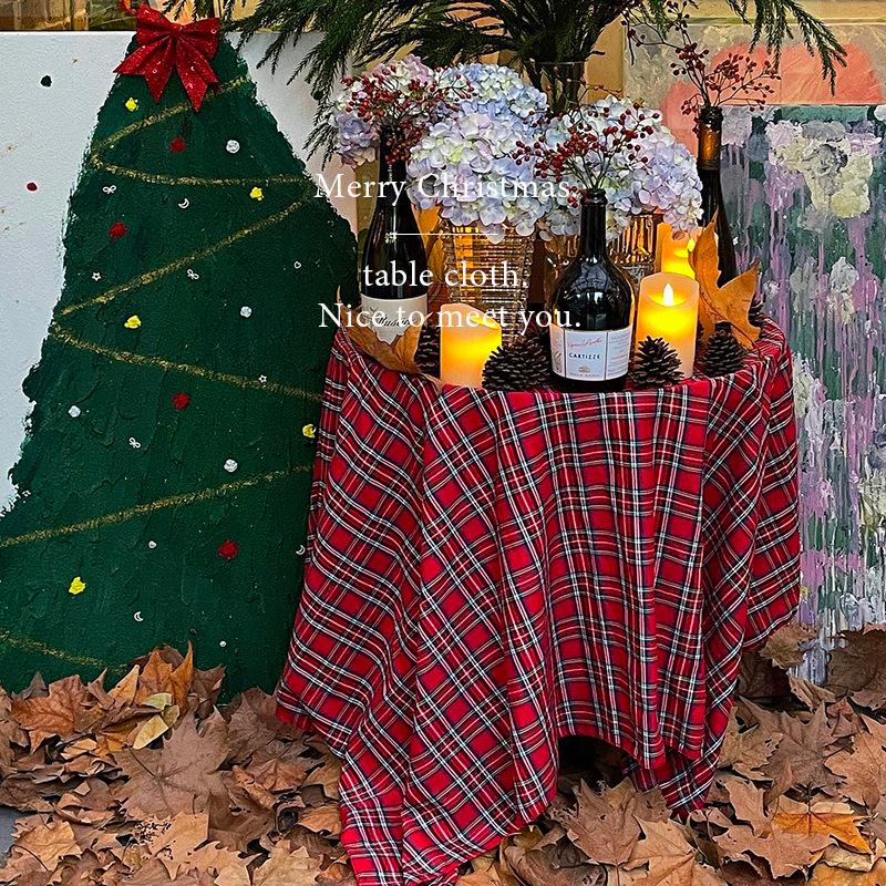 Retro Plaid Christmas & New Year Tablecloth - Internet Celebrity Photo Prop & Decoration