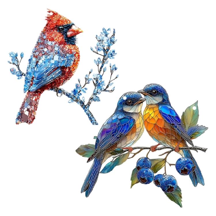 Stained Acrylic Wall Art 2D Colorful Bird Design Window Hanging Ornament Home Office Store Decoration Compacts Size